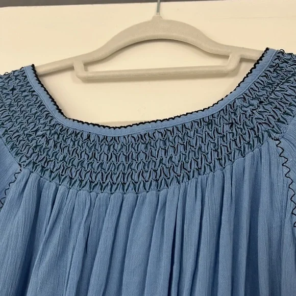 Free People Boho Dress Wind Willow LARGE Blue Stitched Embroidery Long Sleeve - Picture 9 of 11